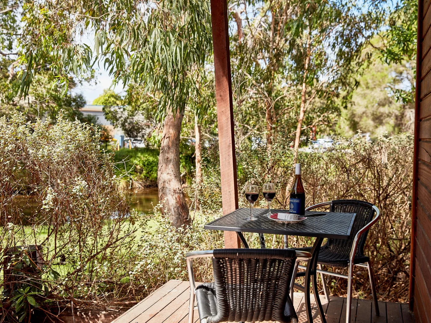 Deck with river view and outdoor furniture